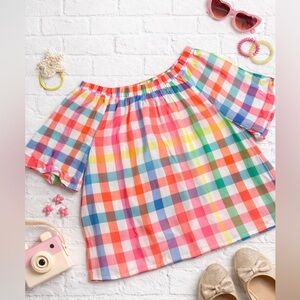 Crewcuts Off Shoulder Top Madras Plaid Girls 12